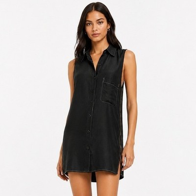 Reformation x Urban Renewal Black 100% Silk Sleeveless Zip Side Shirt Dress M/L