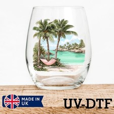 Summer Palm Tree Beach 8pcs UV DTF Stickers - Glass Laptop Tumbler Cup kd220