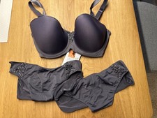 schönes BH Set 70 F und 2 x Slip Gr. 36/38 anthrazit - Neu