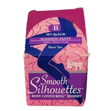 VTG Leggs Black Nylon Slimming Pantyhose Smooth Silhouettes Size B Contouring