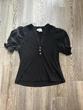 Pomander Place Black Livia Puff Sleeve Top SZ M NWOT Twee Preppy Victorian