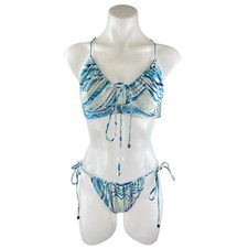 NEW Suboo Blue Marble Print Two Piece Crossback Bikini Swimsuit Swimwear Size OS