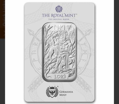 The Germanic & Royal Mint Norse Gods Loki 1 oz 999.9 Silver Bar In
