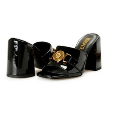 Versace Women's Black Patent Leather Gold Medusa Mules Sandals Shoes US 10 IT 40