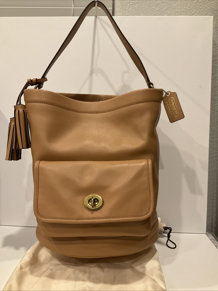 Vintage Coach Legacy Archival Bucket Duffle Bag Tan Leather Front