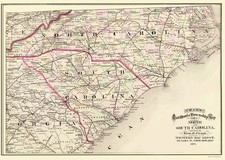 Historic State Map - North Carolina South Carolina - Cram 1875 - Vintage Wall