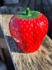 Vintage Hazel Atlas Strawberry Shaped Painted Milk Glass Jam Jar 1940/50s