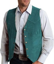Men's Suede Leather V-Neck Suit Vest 5 Button Regular Fit Waistcoat Prom Wedding