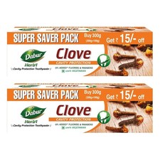 Dabur Herb'l Clove Toothpaste 600g Pack of 2 Cavity Protection Fluoride Free