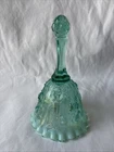 Vtg Fenton Glass Bell Sea Mist Aqua Green Opalescent Ruffled Rim -Cabbage Rose??