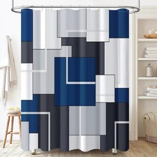 Navy Blue Fabric Shower Curtain - Geometric Water Repellent Shower Curtain Set,