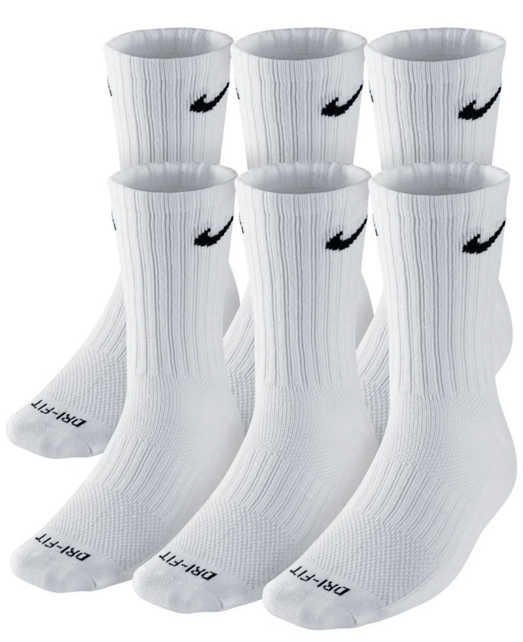 Nike Unisex Everyday Plus 6-Pack Dri-FIT Cushioned Training Crew Socks White M