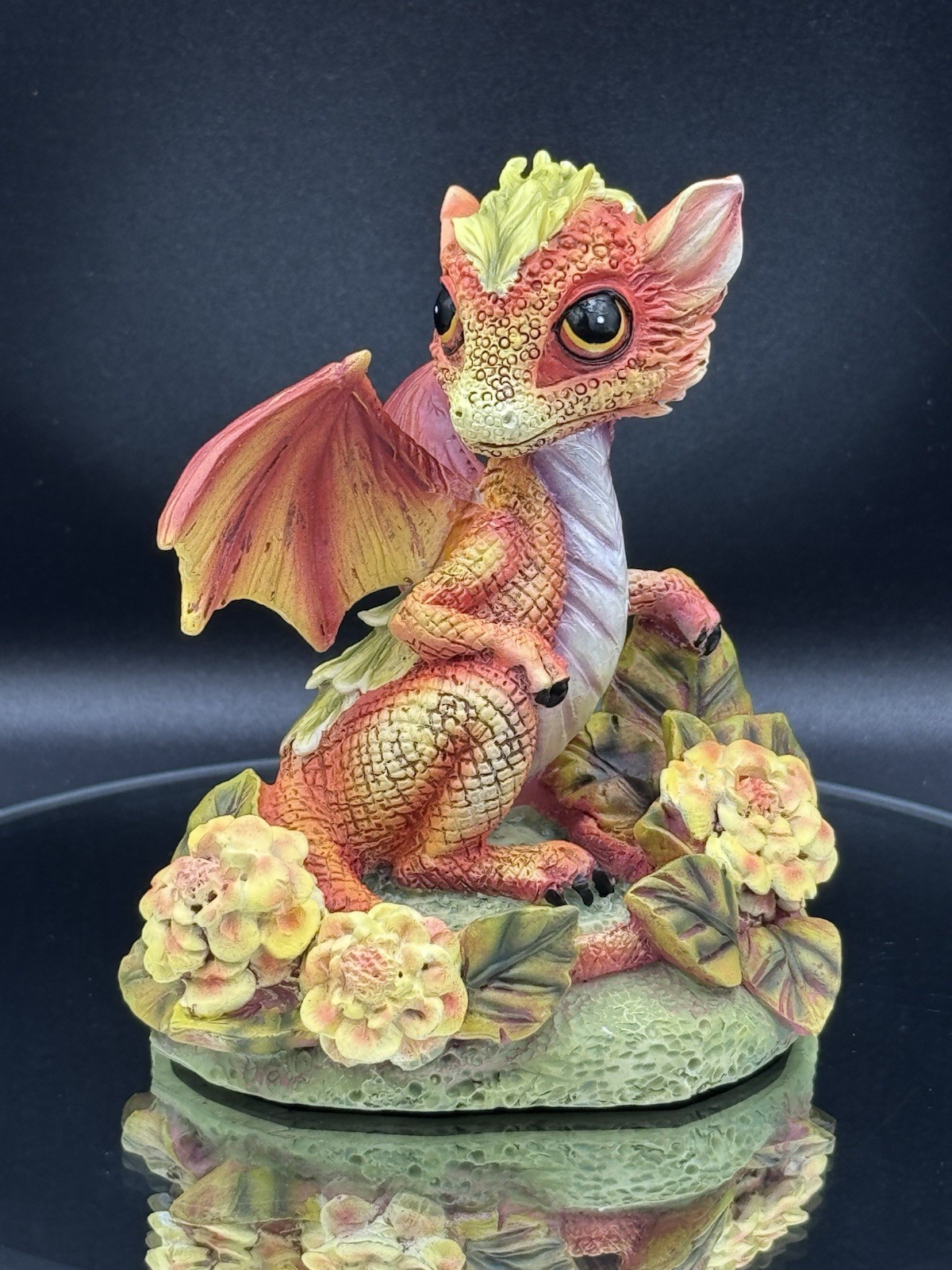 Marigold Flower Dragon Figurine 11cm Fantasy Resin Ornament Gothic Home