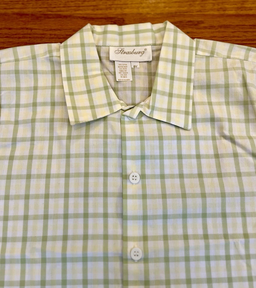 Strasburg Boys' 8Y Green Plaid Short Sleeve Button-Up Shirt 100% Cotton - Image 2 of 4