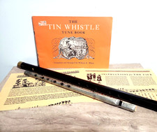 Vtg Tin Whistle Penny Flute w/ Tune Book Colonial Williamsburg + Fife & Instr