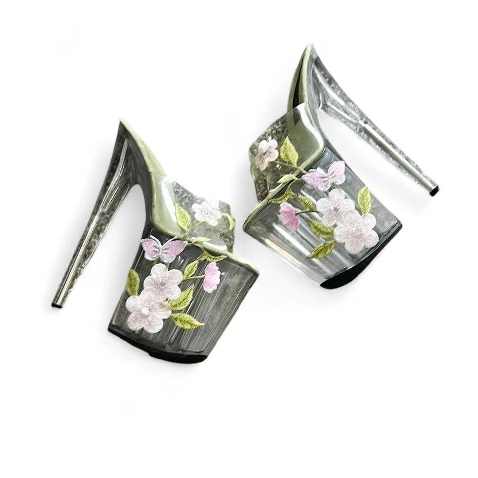 Zapatos Karo’s Tacones Stripper Transparente Floral Talla 6 Foto 3 de 4