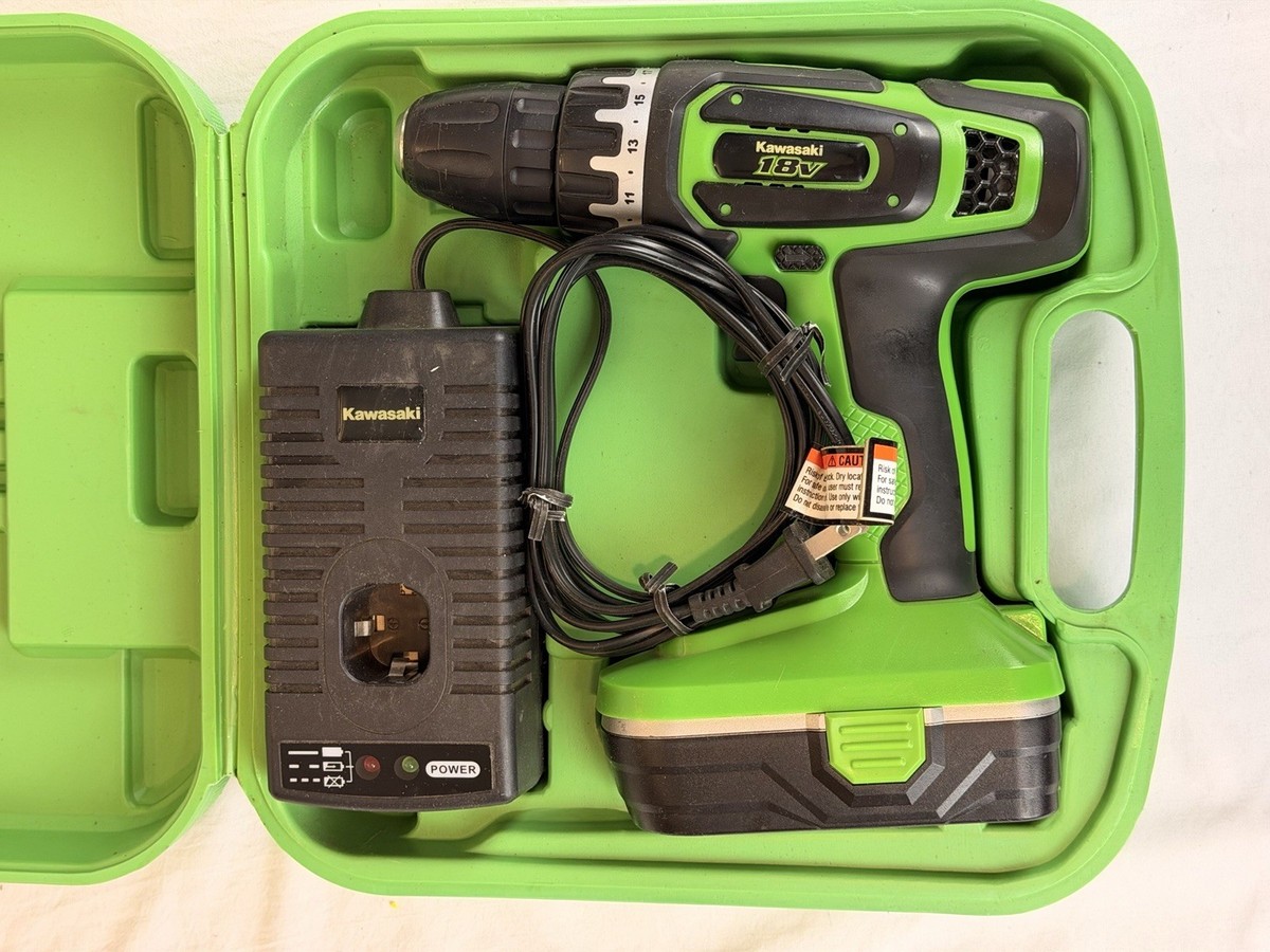 Kawasaki 18V Cordless Drill 691755 w/ Battery 691757 Charger Case