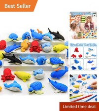 40 pcs Sea Animal Erasers for Kids Desk Pet, 3D Take Apart Animal Pencil Eras...