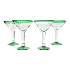 Set of 4 Mexican-Style Green Rim Martini or Margarita Glasses 6 1/2” 8oz