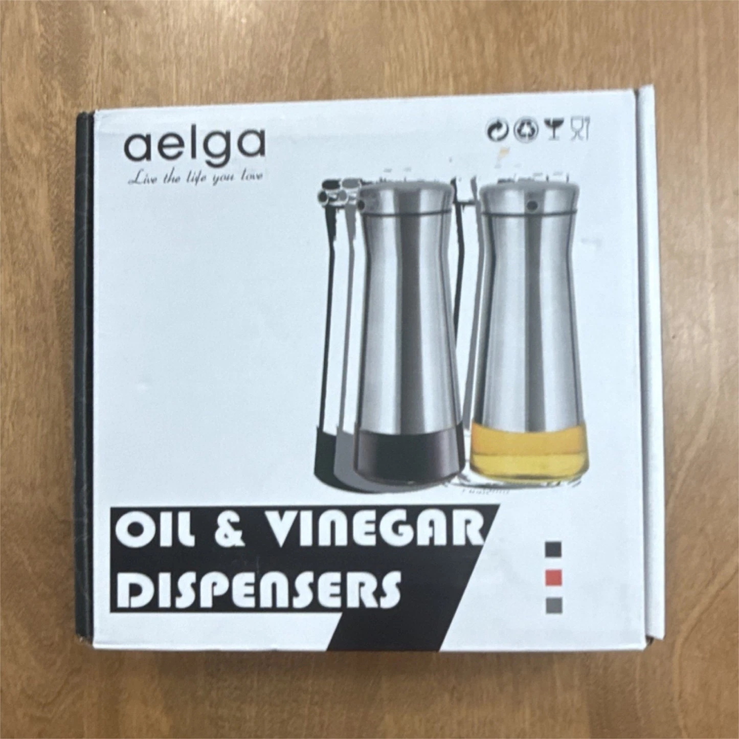 Aelga Oil & Vinegar Set, 2-Piece Dispensers with Oil Bottle & Vinegar Bottle