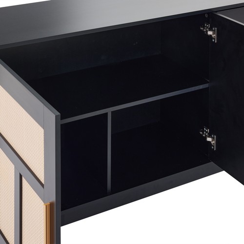 Kommode mit 2 Türen und 3 Schubladen, Rattan Sideboard mit Verstellbare Ablage - Bild 11 von 13