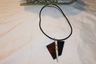Mid Century Modern Pewter Wooden Pendant Black Leather Necklace