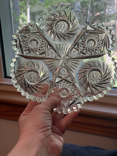 ABP American Cut Glass Butter Dome Dish Lid Pinwheel Hobstar Ozone Flashy - Picture 5 of 18