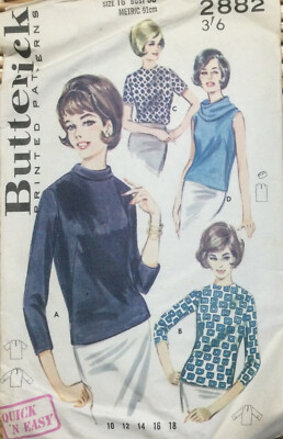 Butterick Quick & Easy Muster 3336 hüftlanger Pullover Bluse Gr. 16 Mod Go-Go
