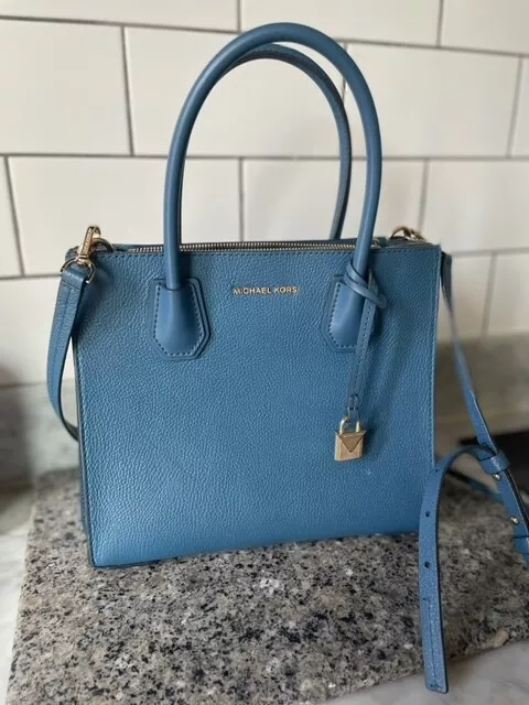 Pre owned Michael Kors blue Hope Satchel with detachable strap and gold details