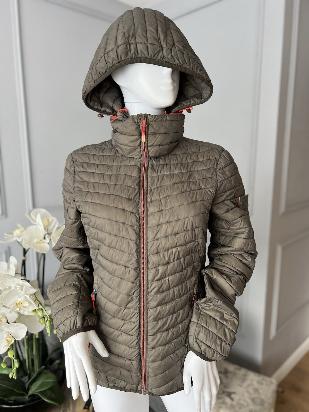 Superdry Womens Jacket Quilted Short Autumn Coat Size UK 12 Khaki