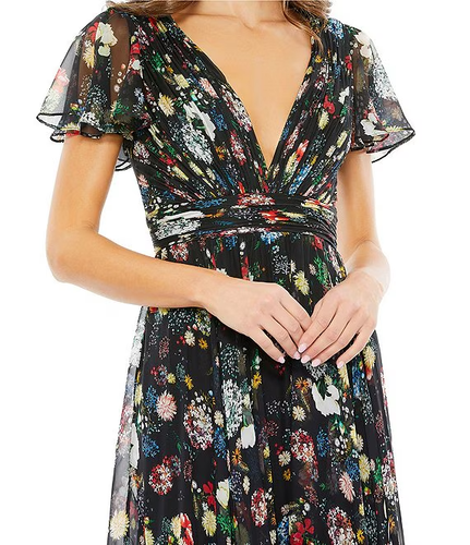 NUEVO, Vestido Mac Duggal Manga Corta Flutter Cuello en V Plisado Multi 10 #MD490 - Imagen 3 de 10
