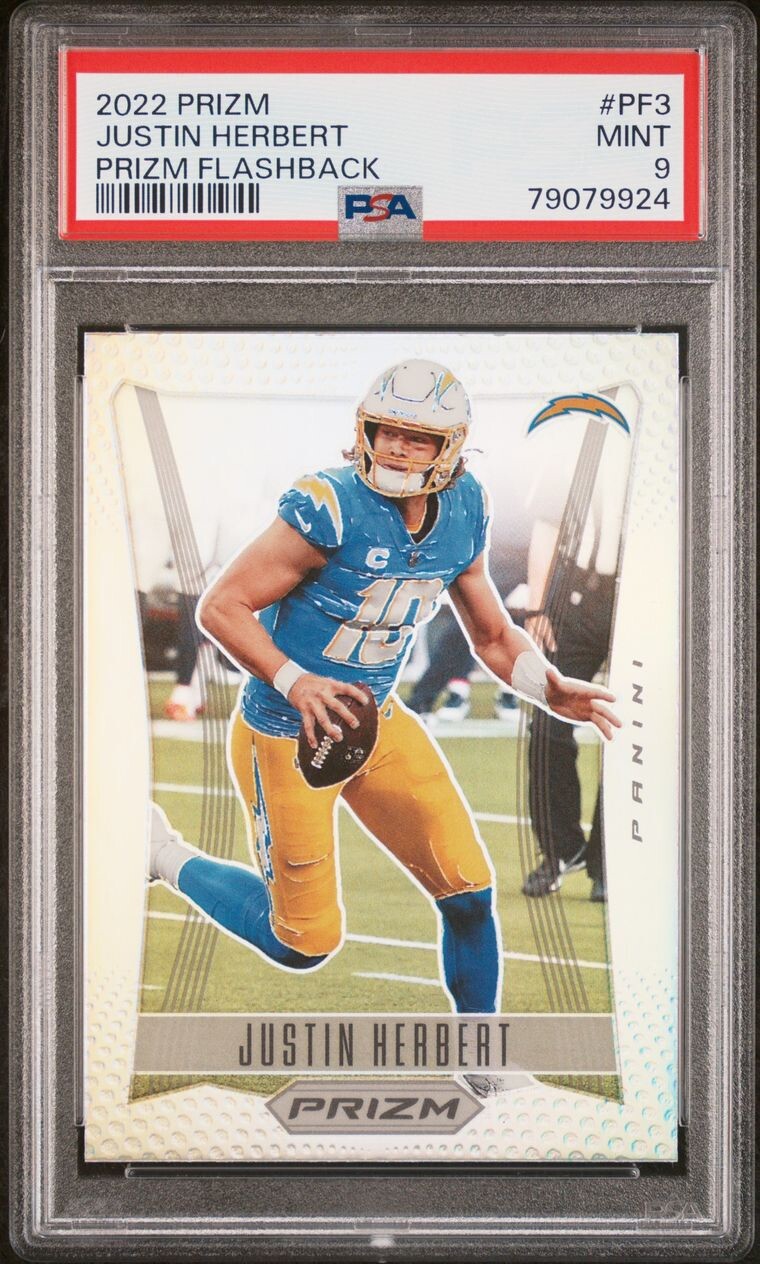 2022 Panini Silver Prizm Flashback # PF3 PSA 9 Justin Herbert Chargers