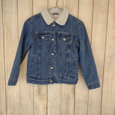 Old Navy Girl Sherpa Lined Denim Blue Jean Trucker Jacket Large