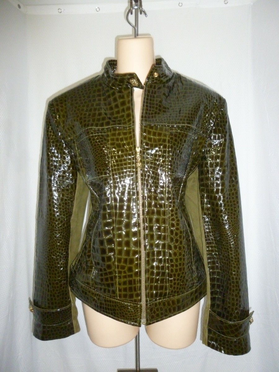 St. John Collection Marie Gray Dark Green Crocodile Embossed St. John Collection Marie Gray Dark Green Crocodile Embossed