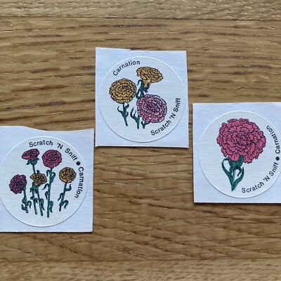 80er TREND Scratch/Sniff ''Smelly'' Aufkleber - 3er Set Nelke - Vintage matt