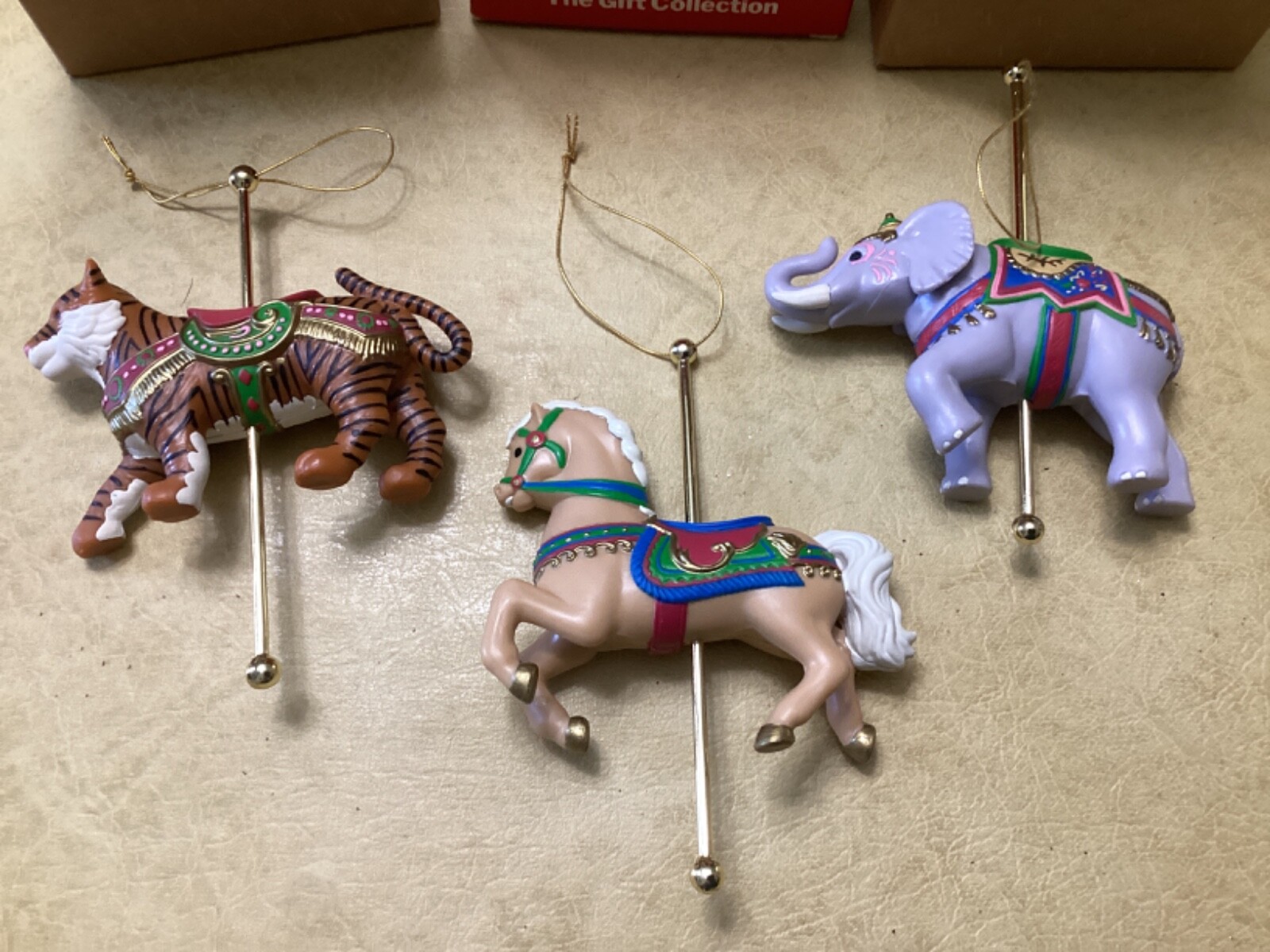 3 Vintage Avon Carousel Ornaments, Elephant, Tiger, Gallant Steed w