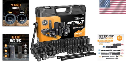 Premium 3/8" Drive 71pc Socket Set with 90-Tooth Ratchet & Universal Joints - Picture 2 of 8