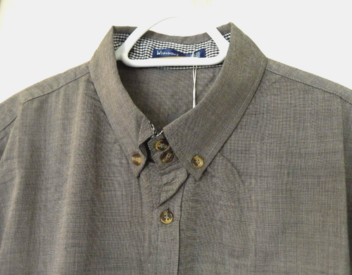 W dablju: Button Down Fitted Shirt w Contrast Check Trim- 3XL, gray mottle NWT - Picture 7 of 15