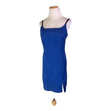 Vintage 90s Tower Size L Stretchy Denim Sheath Minidress Spaghetti Straps