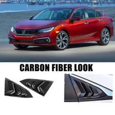 Quarter Window Louvers Cover For 2016-2021 Honda Civic Rear Side Carbon Print