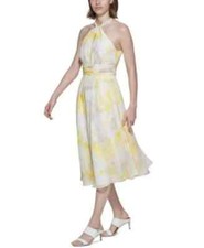 Size 6 New Calvin Klein Elegant Women's Halter Fit & Flare Dress Midi Length