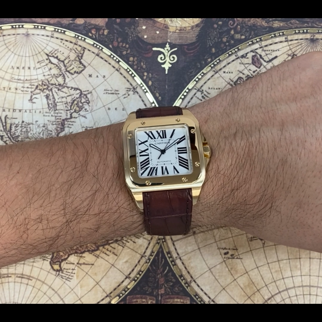 Cartier Santos 100 XL 18k Yellow Gold Mens Automatic Watch