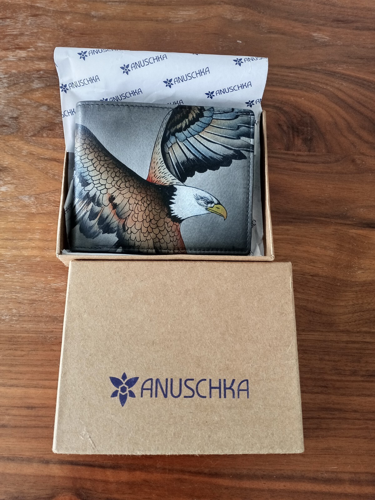 Men's  Anuschka Leather With Hand Painted "American Eagle" 3000-AME Wallet Purse