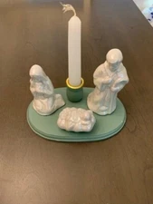 Artmark 1989 Nativity Candle Stand Iridescent Ceramic Figures Made in Taiwan 