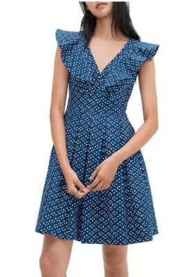 Kate Spade New York Fit and Flare Geometric Pleated Flare Blue Dress size 6