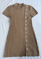 Free People Lottie Rib Knit Short Sleeve Brown Mini Dress Small NWOT