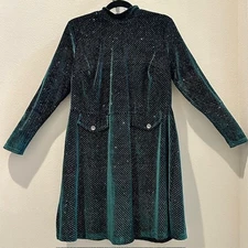 Unique Vintage Smak Parlour Dress 1960's Green Sparkle Velvet  Size 1X/16