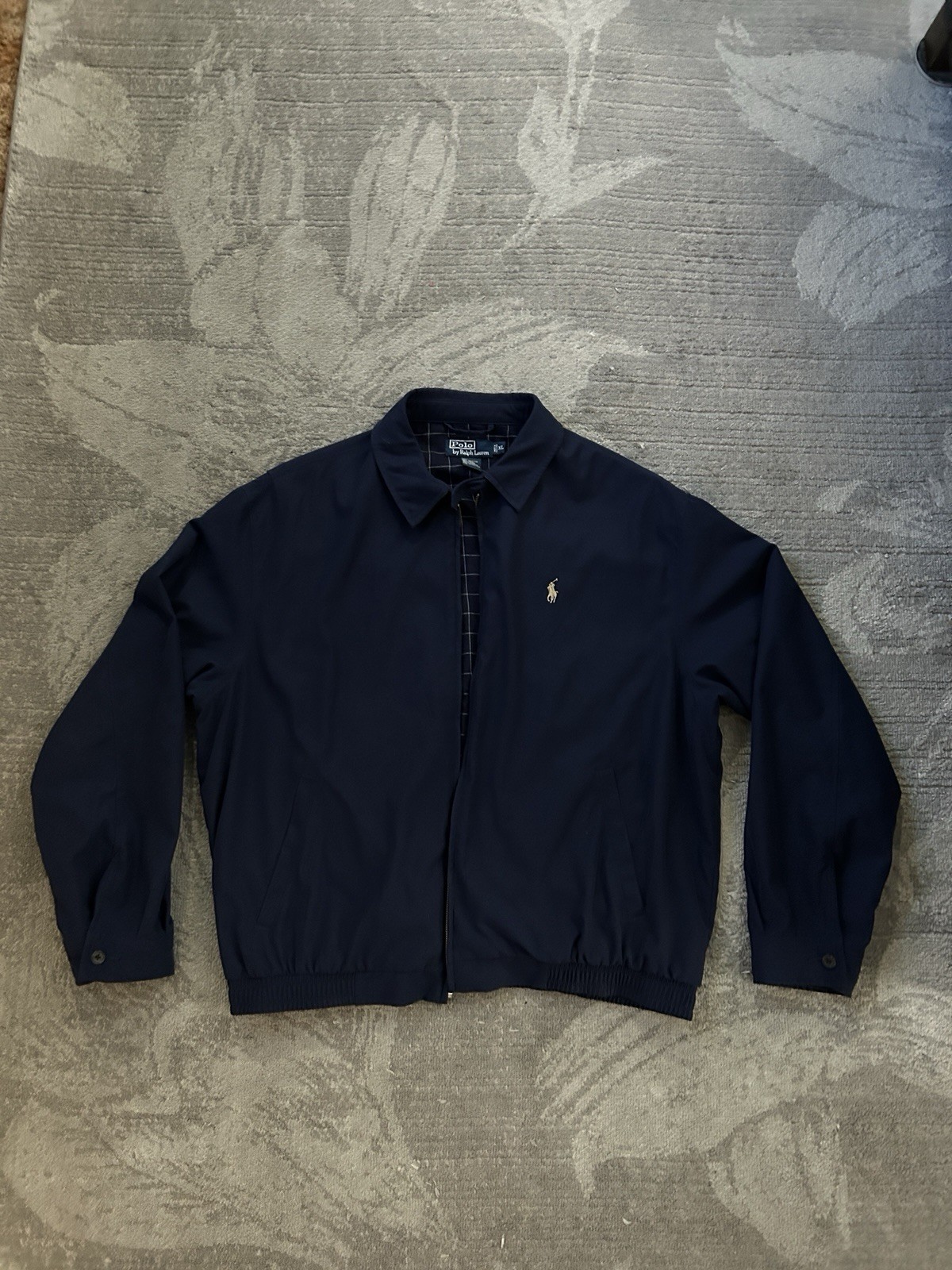 Vintage Polo Ralph Lauren Harrington Jacket Navy Blue & Check Lined Men’s Large