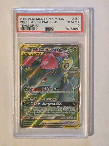 PSA 10 Pokemon Celebi & Venusaur GX 159/181 Sun & Moon Team Up Full Art Mint
