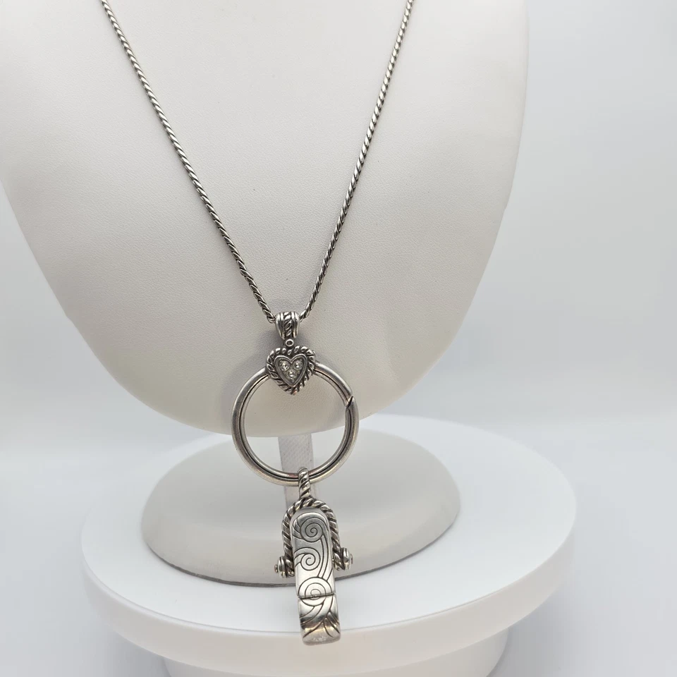 BRIGHTON 'Encanto Corazón' Cordón Reversible Insignia Clip Cristal Plata Placa 34" Foto 2 de 4